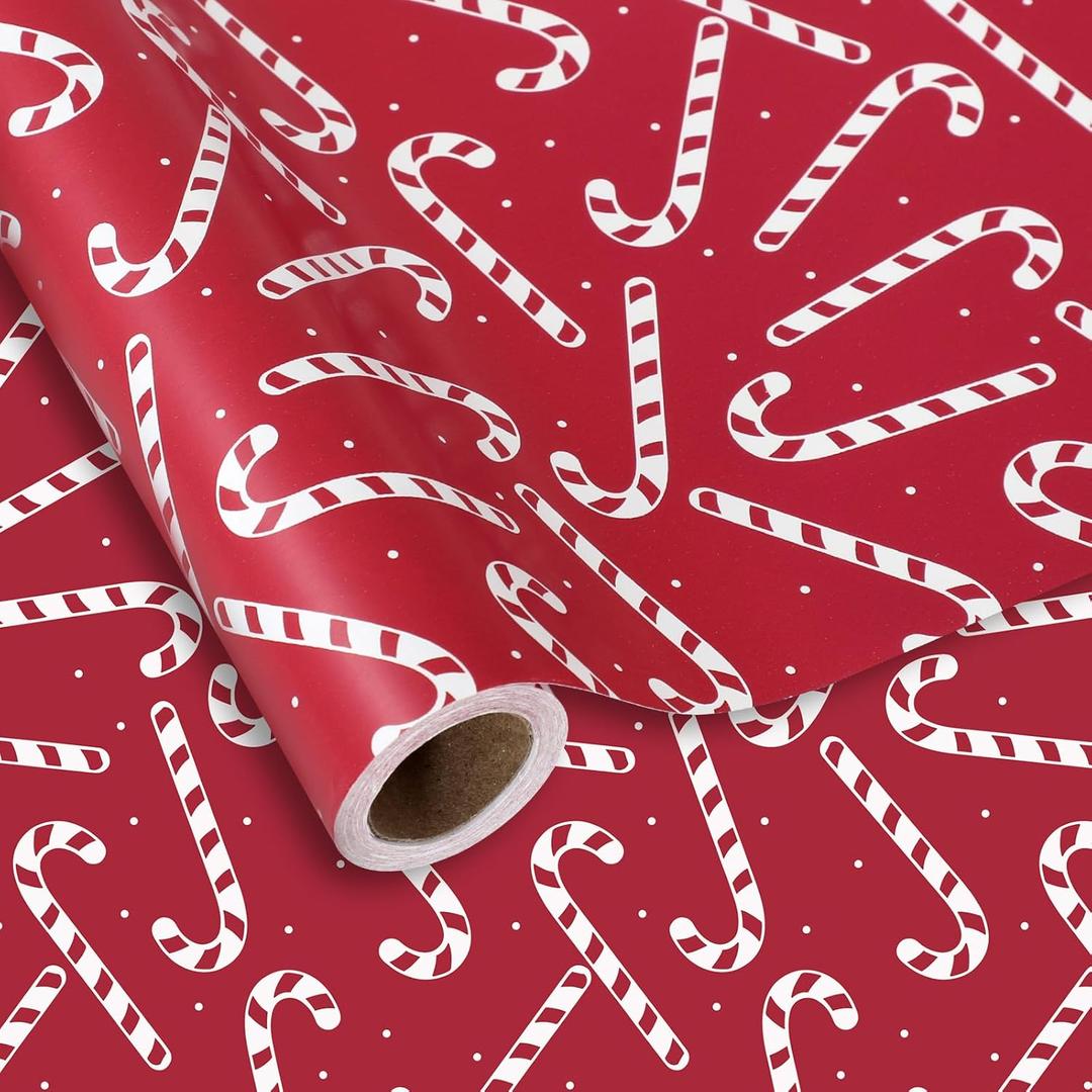 JarThenaAMCS Christmas Wrapping Paper -Mini Roll- 17 In x 32.8 Ft Red Candy Cane Gift Wrap Paper for DIY Crafts Xmas Party Supplies