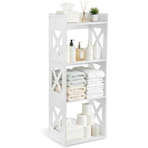 4-Tier Small Bathroom Storage Corner Shelf, Waterproof PVC Narrow Floor Stand, White Floor Freestanding Organizer for Bathroom, Living Room, Kitchen, Hallway, Toilet Side, Small Space