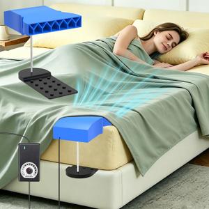 Under Sheet Bed Cooling System with Adjustable Fan Speed, Night Sweat Relief Cooling Fan for Bedroom, Fits All Mattress Heights, Easy Installation (Blue)
