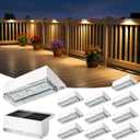 JOFIOS Solar Deck Lights 12 Pack, 3 Color Modes Soft Warm/Natural/Cool Glow, IP65 Waterproof Step Lights for Outdoor Ambiance, Solar Lights for Fence, Deck, Railing, Patio & Backyard Decor (White)