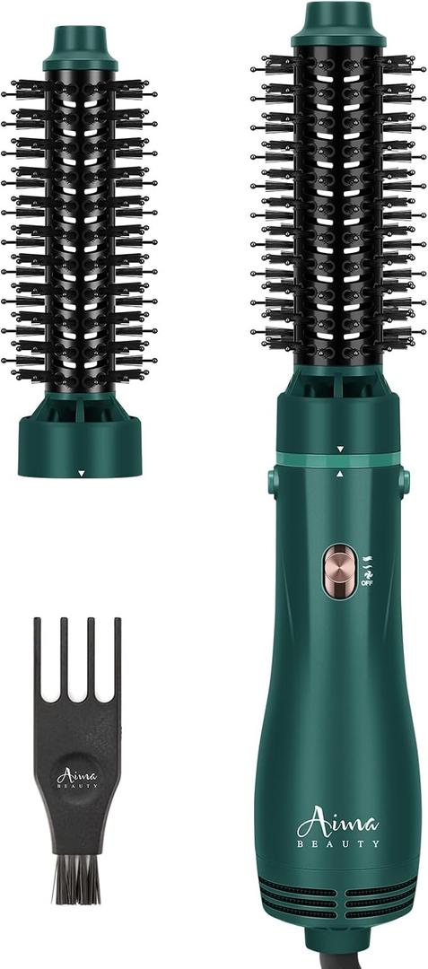 Aima Beauty Hair Dryer Brush, One Step Hair Dryer & Volumizing Hot Air Brush, 3 Heat/Speed Settings, Advanced Ionic Technology, Ceramic Coating, Nylon Pins & Tufted Bristles, Dark Green, 1000W, 125V Dark Green