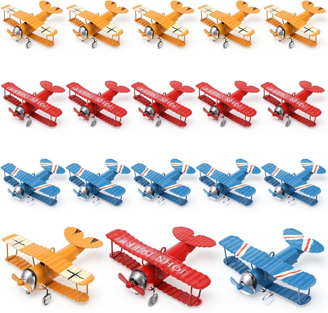 15 Pcs Metal Airplane Decorations Hanging, Vintage Iron Biplane Models, Retro Plane Aircraft for Home Room Desktop Christmas Decor, Red Blue Yellow