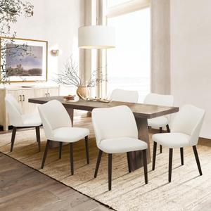 COLAMY Upholstered Dining Chairs Set of 6, Modern Fabric Dining Room Kitchen Side Chair with Padded Seat and Wood Legs for Restaurant/Cafe, Beige
