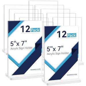 Smarpau 5x7 Acrylic Sign Holder, 12 Pack Double Sided Clear Display Stands, Vertical Table Number Holders, Plastic Picture Frames, Flyer Menu Brochure Sign Holder for Office, Show Fair, Restaurants