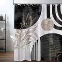 Boho Mid Century Modern Shower Curtain Black and White Shower Curtains for Mens Bathroom Decor Cool Grey Abstract MCM Masculine Bath Curtain Set, Waterproof Fabric with Hooks 72x72 inch