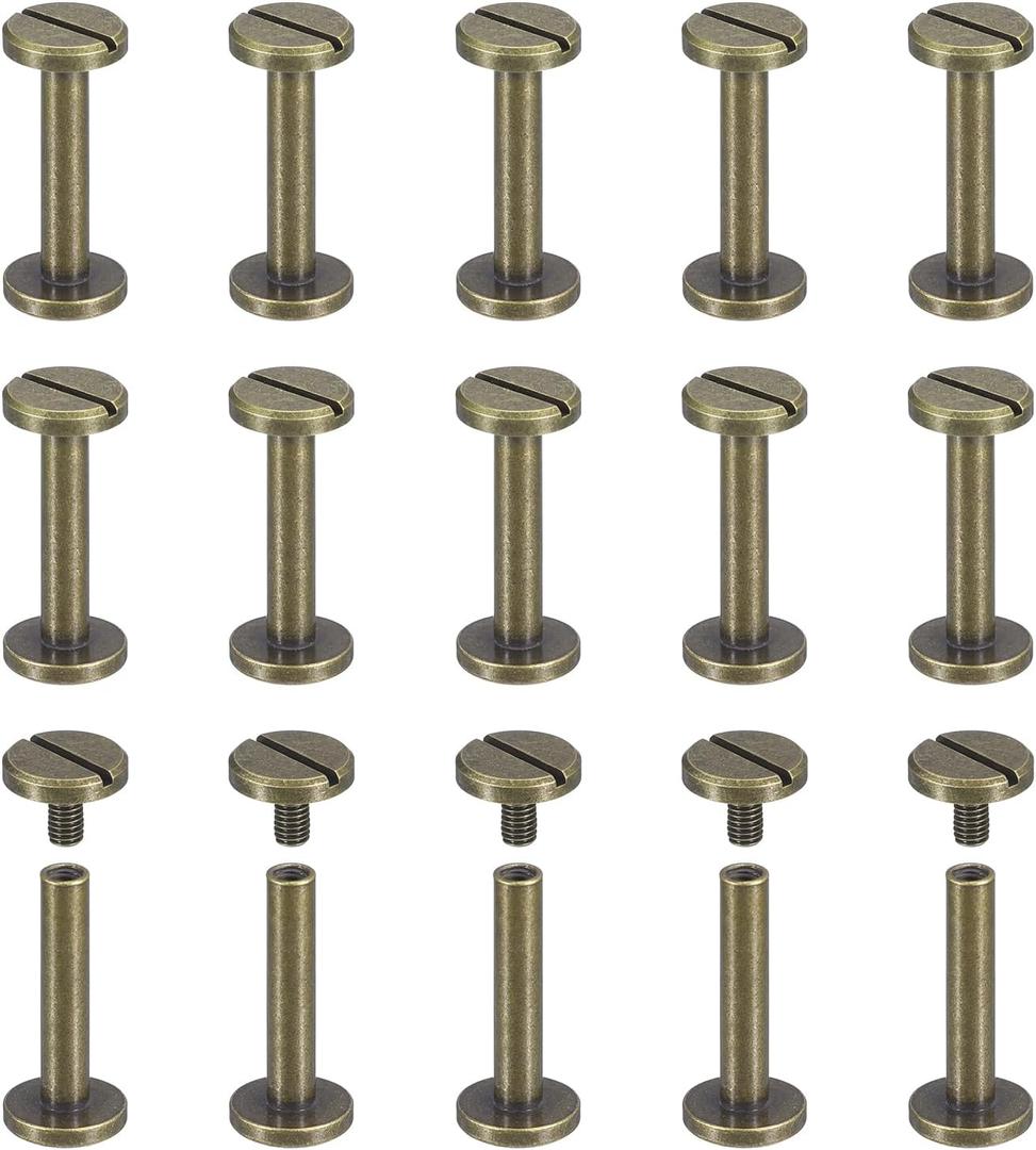 uxcell 25Pack Brass Chicago Screws, 20x10mm Flat Head Screw Back Binding Post Nail Stud Rivets for DIY Leather Craft Belt Strap, Bronze
