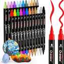 Overseas Acrylic Paint Markers, 24 Colors Paint Pens Acrylic Markers Dual Tip with Brush Tip and Dot Tip, No Bleeding Coloring Markers for Wood, Rock, Canvas, Glass, Metal, Ceramic, Plastic, Fabric (1 Count (Pack of 24))
