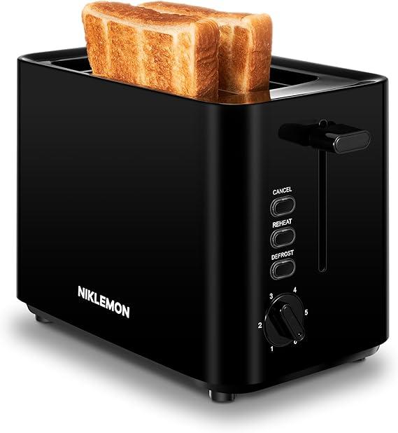 2Slice Toaster, NIKLEMON Full Stainless Steel Toaster with LED Display, Touch Buttons with Long Extra Wide Slots, Bagel, Defrost, Reheat, Cancel Functions, Removable Crumb Tray, 1300W Black