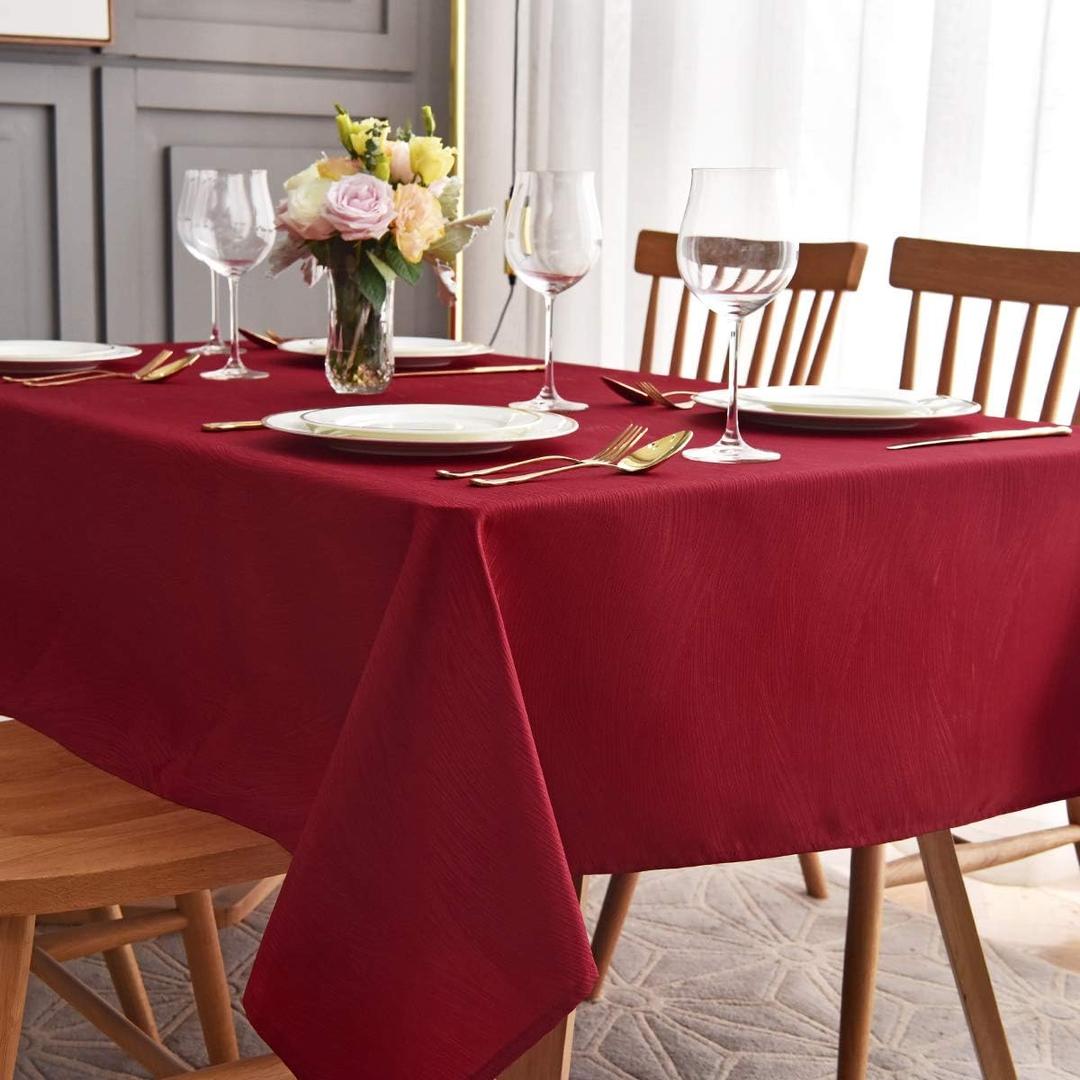 maxmill Jacquard Table Cloth Swirl Pattern Spillproof Wrinkle Resistant Heavy Weight Soft Tablecloth for Kitchen Dinning Tabletop Decoration Outdoor Picnic Rectangle 52 x 70 Inch Red