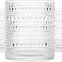 Glassware Set of 6, 13 OZ/390ml Hobnail Kitchen Glassware, Embossed Vintage Glass for Water, Cocktail, Soda, Beverage, Juice
