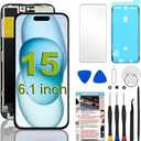 Fixerman for iPhone 15 Screen Replacement 6.1 inch, 3D Touch LCD Display Digitizer Assembly with Repair Tools- Compatible with iPhone 15 (A2846, A3089, A3092, A3090)