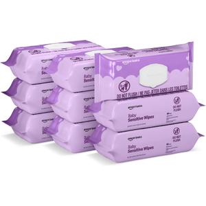 Amazon Basics Baby Wipes, Sensitive, 810 Count, Flip-Top Packs, Pack of 9 