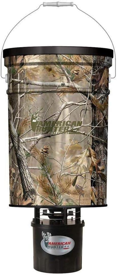 AMERICAN HUNTER 50 LB Hanging Feeder Hunting Durable Lightweight Camo Metal Game Feeder with Automatic Delivery System with XD-Pro Kit