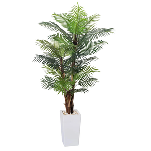 Artificial Palm Tree 7FT, Fake Tree with Realistic Fiber Trunks and White Tall Planter, Faux Tropical Areca Floor Plant in Pot, Artificial Silk Plant for Home Decor Office Decor Indoor