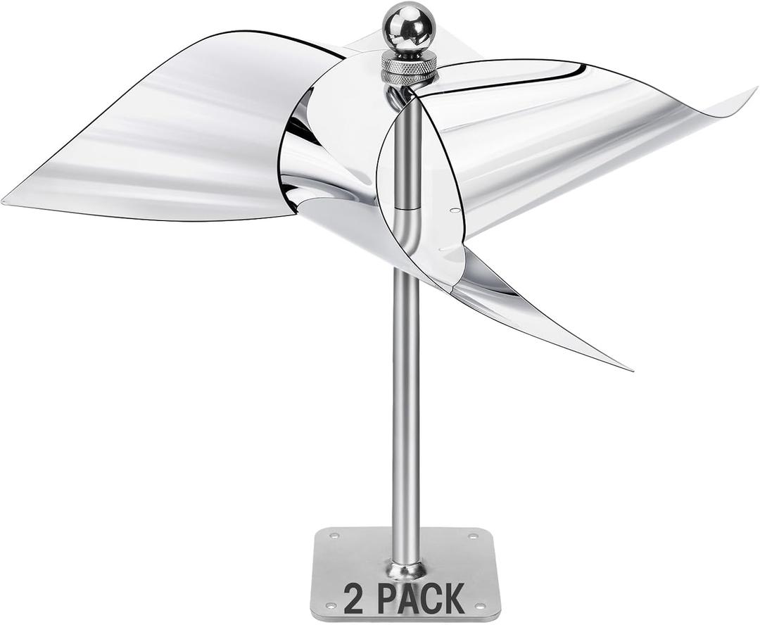 2 Pack Reflective Pinwheel Bird Deterrents, Wind-Powered Pigeon Deterrent, Effective Deterrent for Pigeons/Seagulls/Woodpeckers/Sparrows, Perfect for Gardens, Railings, Roofs, Etc