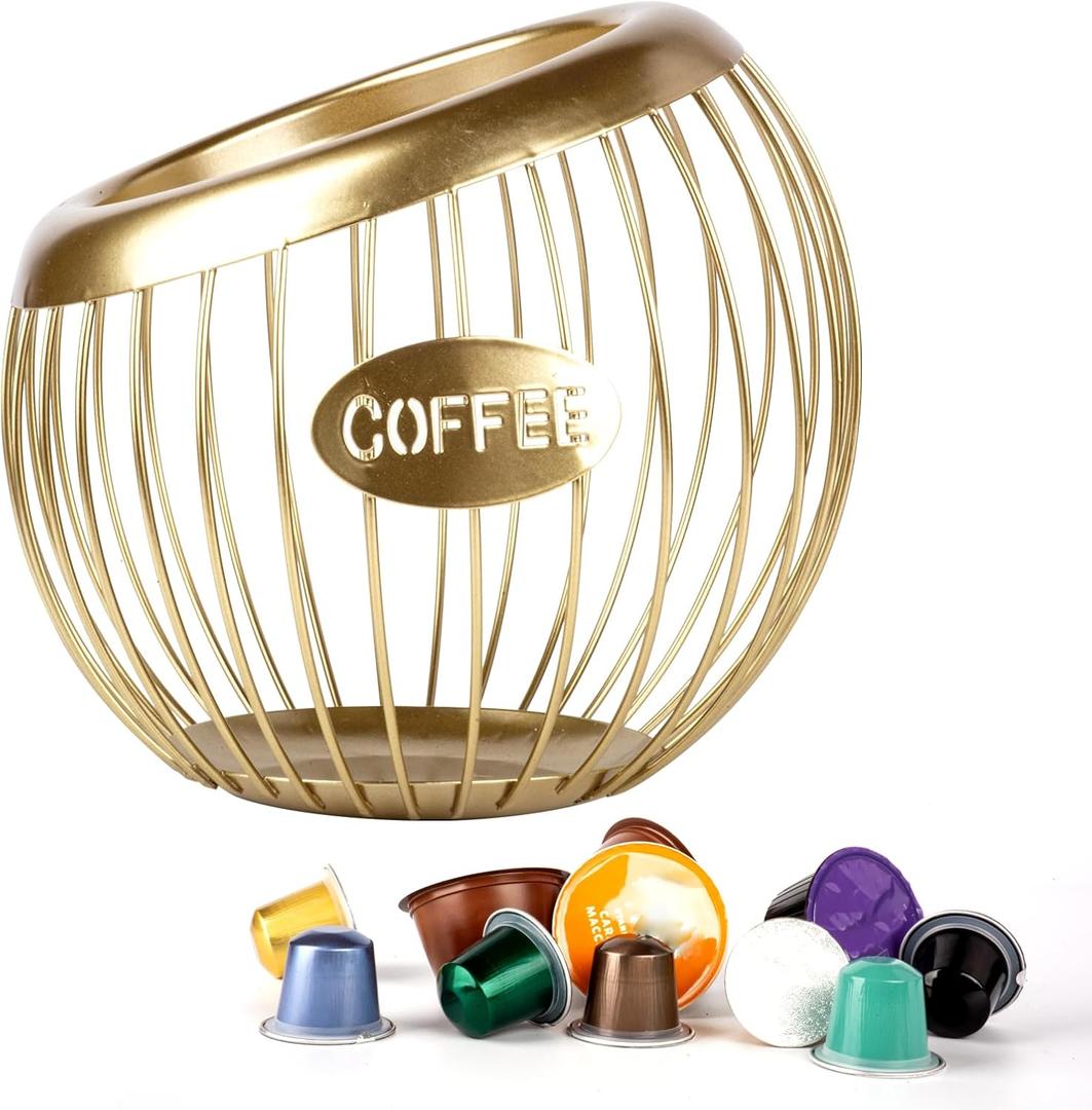 Stainless Steel Cup Coffee Basket pods holder Sturdy for Home or Office Kitchen Counter Organizer Espresso Capsule (GOLD)