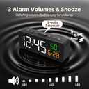 Netzu 3-in-1 Digital Clocks for Living Room with Temperature, Date & Time Display - 4 Levels Birghtness, 3 Volumes, Small & Compact Plug-in Alarm Clock for Bedroom, Office (Black)