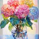 Tucocoo Hydrangea in Glass Vase Window Landscape Paint by Bumbers for Adults Beautiful Flower DIY Paint by Numbers Acrylic Paint Canvas Colorful Flowers Painting Kits Art 16x20 InchWithout Frame