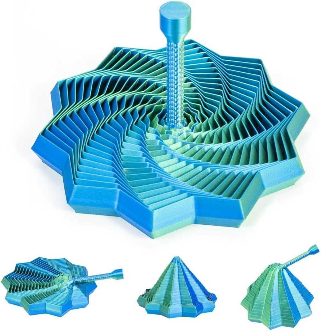 3D Printed Expandable Fidget Star with Reinforced Handle（Blue-Green）, 0.02 inches