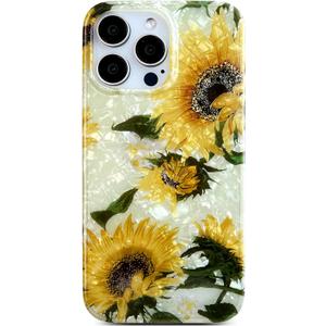 Qokey for iPhone 14 Pro Max Case 6.7 inch,Flower Design for Girl Women Cute Shell Pattern Sparkle Crystal Clear Soft Fit Lightweight TPU Anti-Scratch Phone Cover,Sunflowers (Yellow)