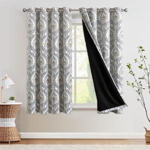 jinchan Blackout Curtains 63 Inch Length 2 Panels Blue Damask Medallion Window Curtains for Bedroom Grommet Thermal Insulated Drapes for Living Room Vintage Luxury Window Treatments Set