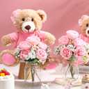 Pink 6 Set Baby Shower Bear Centerpieces for Tables Mason-Style Glass Jars with Artificial Peonies and Baby's Breath Rustic Table Decor for Gender Reveal Party Wedding