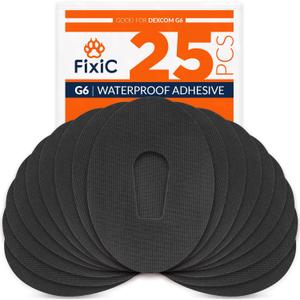 FixiC  Adhesive Patches for G6  25 Pack Premium Waterproof Adhesive Patches  Pre-Cut Back Paper  Adhesive Patch for G6  Long Fixation! (Black)