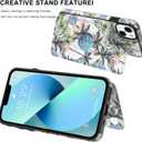 LETO for iPhone 13 Mini Case,Luxury Flip Folio Leather Wallet Cover with Fashion Designs for Girls Women,Built-in Card Slots Kickstand Protective Shell Coconut Trees