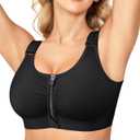 BRABIC Zip Front Closure Everyday Bra for Women Post Surgery Compression Support with Adjustable Straps Wirefree (Black, M)