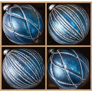DN DECONATION 4PCS Blue Glass Christmas Ball Ornaments  4 Shimmering Silver Lines Hanging Ball Ornaments Set for Christmas Tree, Winter Decor Elegant Holiday Decorations Wedding