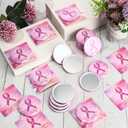 30 Sets Breast Cancer Awareness Valentines Gifts Pink Compact Mirror Bulk Inspirational Cards Breast Cancer Awareness Decorations for Survivor Women Charity Event Campaign Party (Pink)