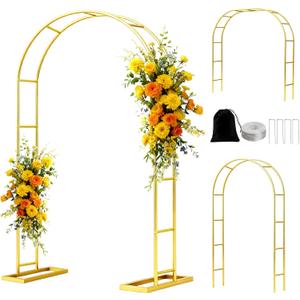 6.6FT Metal Garden Arch Trellis Arbor, Wedding Arch Stand with Steel Frame, Metal Pergola Arbor with Base, Assemble Freely 3 Sizes, for Valentines Day Garden Trellis Climbing Plant, Bridal Party (Gold)
