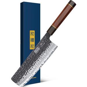 HOSHANHO 7 Inch Nakiri Knife, Japanese Hand Forged Asian Chopping Chef Knife, Professional Meat Vegetable Cleaver Kitchen Knife with Ergonomic Handle
