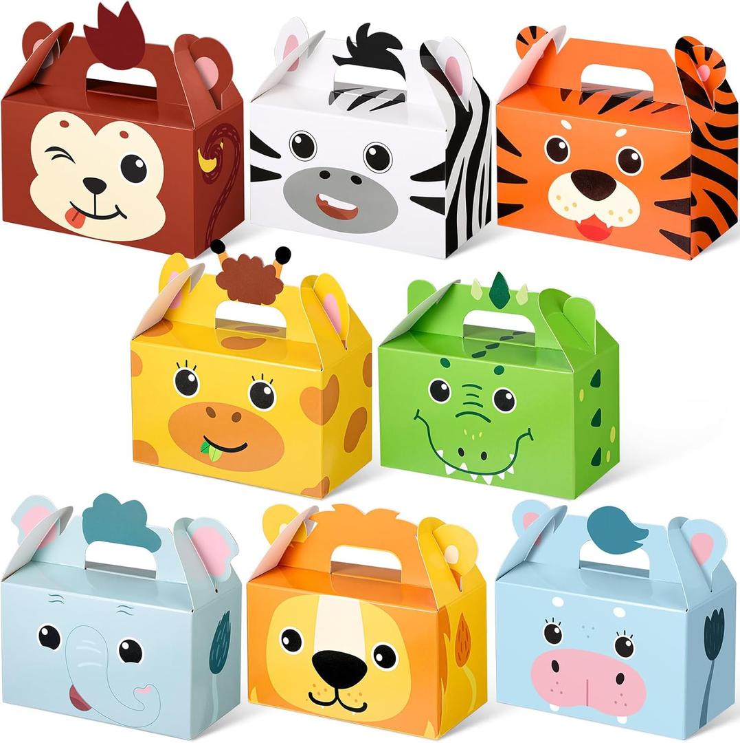 PerKoop 24 Pcs Safari Animal Party Favor Box Jungle Safari Animal Treat Box Gift Cute Zoo Animal Goodie Boxes Cardboard Candy Gift Box for Kids Girl Boy Baby Shower Jungle Theme Party Supplies