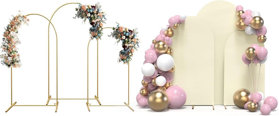 TopDirect Set of 3 Arch Backdrop Stand and Cover Set, 4FT, 5FT, 6FT Metal Chiara Backdrop Stand for Birthday Party Baby Shower Wedding Ceremony Banquet Decoration, Beige Cover
