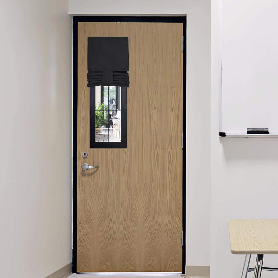 RYB HOME Classroom Door Window Cover, Blackout Shades for Classroom Windows and Doors Cover Lockdown Shades, Room Darkening Design Blocks Views,No Drill Stick on Blinds, W8 x L36, 1 Panel, Black