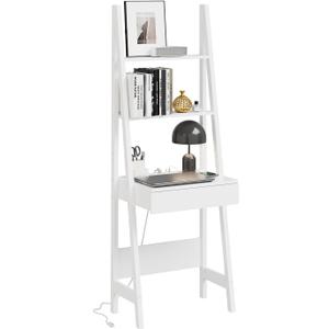 Haotian Ladder Desk with Power Outlet
Narrow Bookshelf Desk with Drawer and Shelves, Compact Secretary Desk for Small Spaces, Bedroom, Home, Office