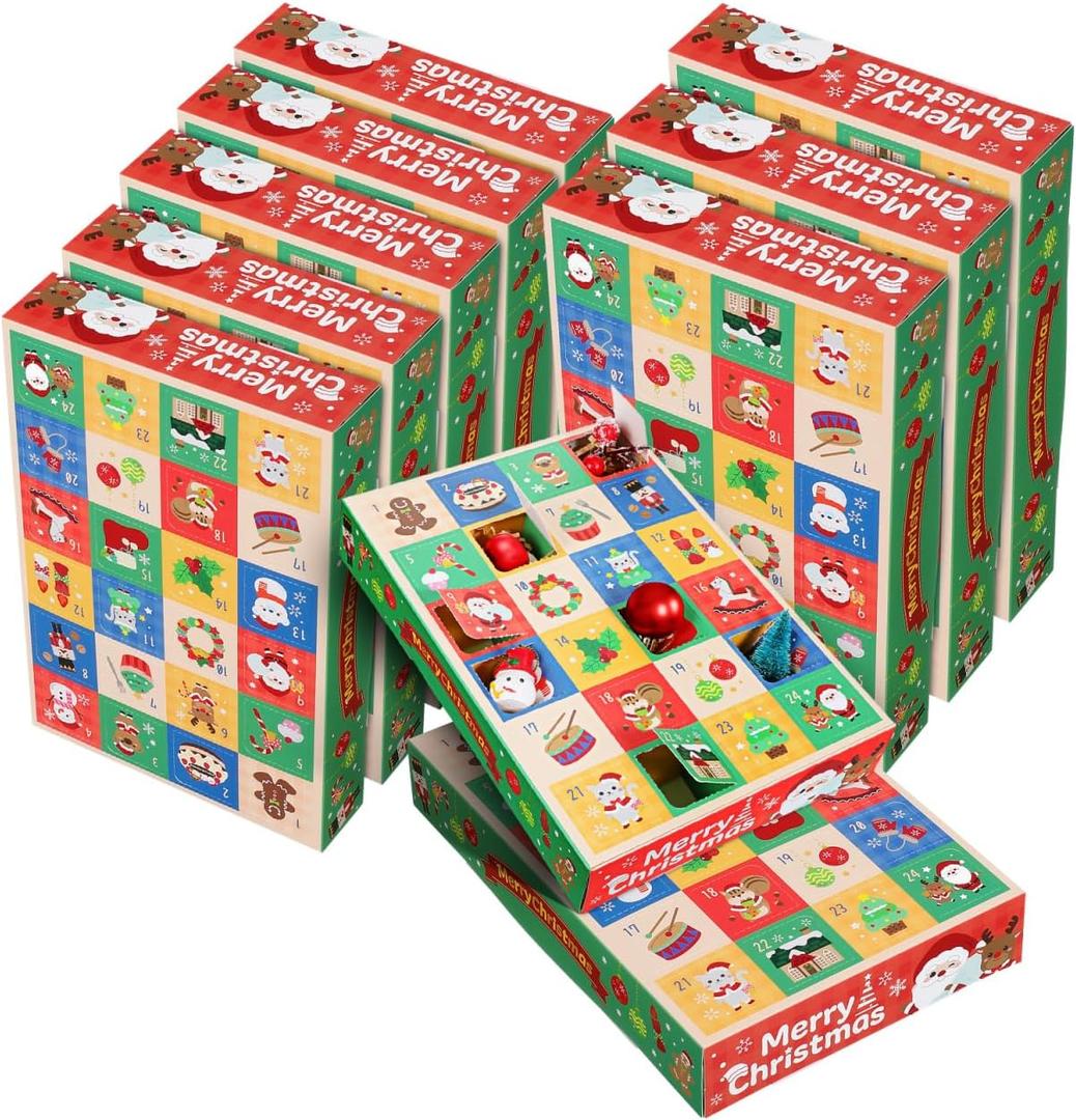 Cabilock Christmas Countdown Advent Calendar Boxes 10pcs 24gird Empty Advent Calendars to Fill Diy Paper Boxes Surprises For Christmas Holiday Packing