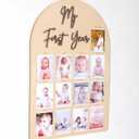 One Year Wood Photo Board - My First Year Month Milestone Board, Girl/Boy 1st Birthday Decorations, 12 Months Banner, Brown 
