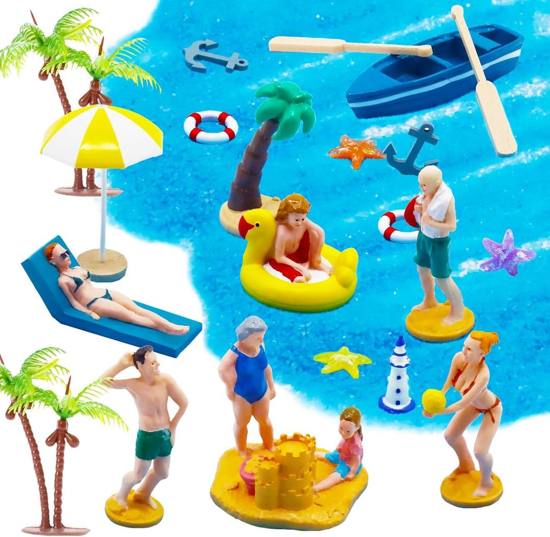 Warmtree 22PCS Beach Mini House Decoration Ocean Diorama Kit for DIY Beach Pool Cake Decorations Miniature Garden Summer Beach Swimming Party Favor Supplies