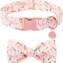 Easter Dog Collar with Bow Tie, Cotton Bunny Bowtie for Large Girl Boy Dog, Cute Rabbit Pet Collar with Metal Buckle, Gift, S