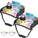 2Pcs Kids Travel Tray for Toddler Car seat, Road Trip Activities Essentials for Toddler, Kids Lap Desk Tray with Tablet Holder Stand Dry Erase Board (Black-2 Pcs)