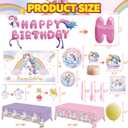 Unicorn Party Birthday Supplies - 220Pcs Unicorn Party Decorations Included Backdrop, Banner, Tablecloth, Hanging Swirls, Cupcake Toppers, Tableware, Paper Towel, Latex Balloons (BIG)