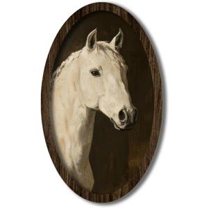 Vintage White Horse Wall Art, Rustic Horse Portrait Oval Framed Wall Decor for Bedroom Living RoomOffice Farmhouse, Wooden Frame 9 x 14.6 Inch (017)
