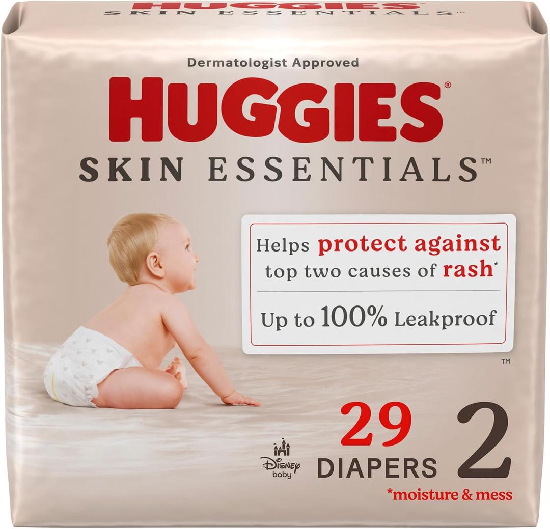 Huggies Size 2 Diapers, Skin Essentials Baby Diapers, Size 2 (12-18 lbs), 29 Count, Packaging May Vary