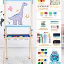 YOHOOLYO Kids Easel Wooden Children Art Easel Paper Roll,Double Sided Magnetic Whiteboard Chalkboard Dry Eraser Adjustable Height for Boys Girls Gifts, 20" x 16" x 4"