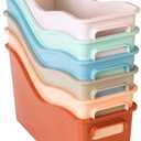 Really Good Stuff Easy Carry Storage Bins - Set of 6 Boho Colors - Durable Plastic File Folder Organizer, Magazine File Holder, Book & Binder Holder for Desk