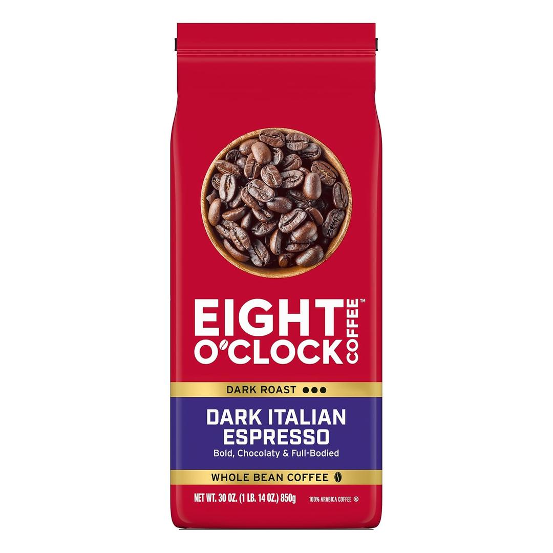 Eight O'Clock Coffee Dark Italian Espresso, Dark Roast Whole Bean 100% Arabica Coffee, Bold & Chocolaty, 30 Ounce (Pack of 1) (EXP 06/24/27)