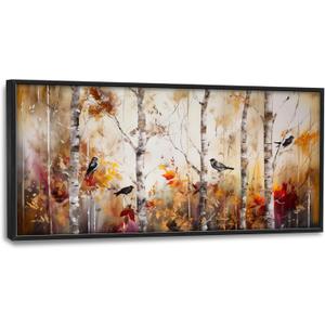 Farmhouse Birch Tree Living Room Large Wall Art Abstract Autumn Forest Birds Framed Canvas Wall Decor Rustic Fall Trees Pictures Print Painting Modern Home Artwork for Bedroom Bathroom Kitchen 30"x60"