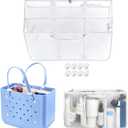 XYFuuee Beach Bag Organizer Inserts for Original Large Bogg Bag Accessories with 8 Removable Metal Fasteners, Lightweight Mesh Insert Divider Pouch, Organizing Rubber Tote, Save Space, White XL